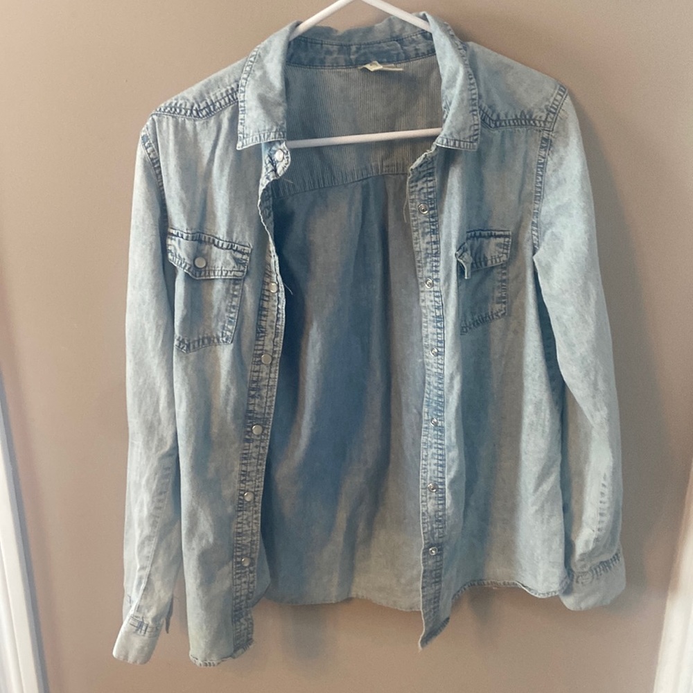 Medium denim button up top